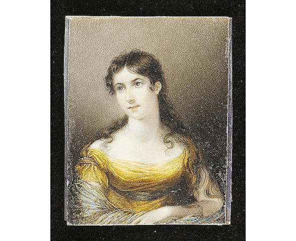 Miss Mary Ann Knight, Fanny, Lady Ponsonby, wearing d&#233;collet&#233; yellow dress with grey waistband and lace shawl