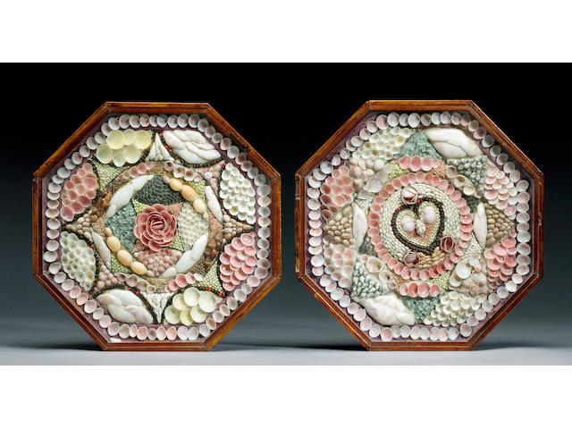 A Double Cased Shell Valentine 35 x 35 x 4cm.(14 x 14 x 1.5in.)each. (2)