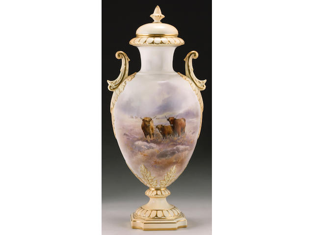 A fine Royal Worcester Vase and Cover by John Stinton dated 1903
