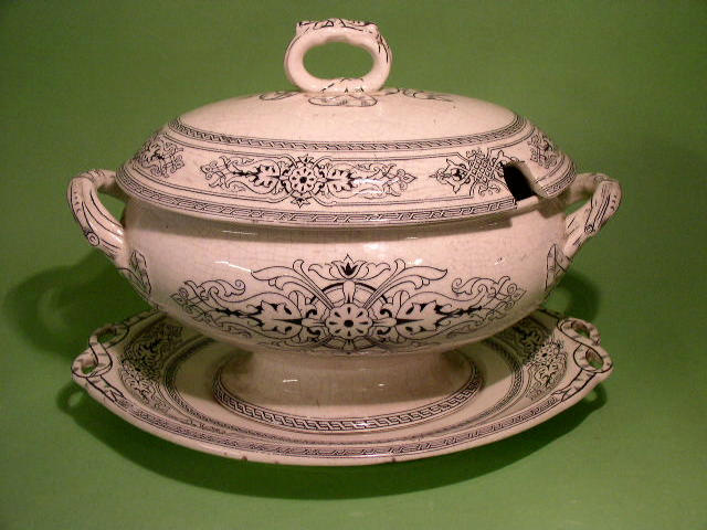 A Belleek earthenware soup set, first period