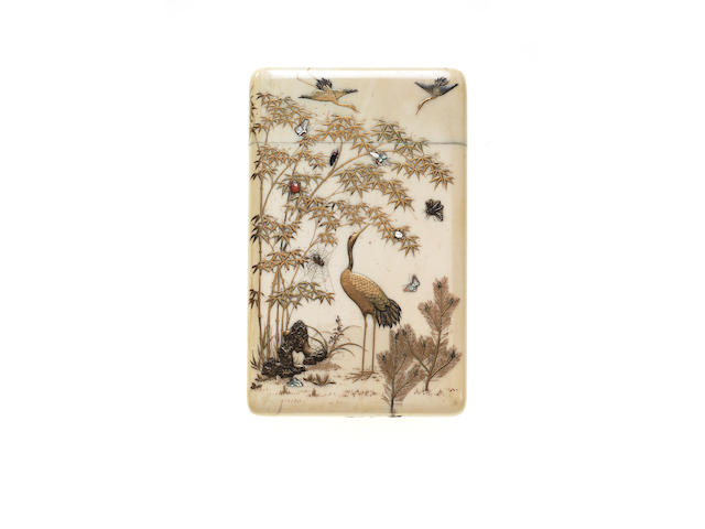A good Meiji period ivory and Shibayama decorated card case,