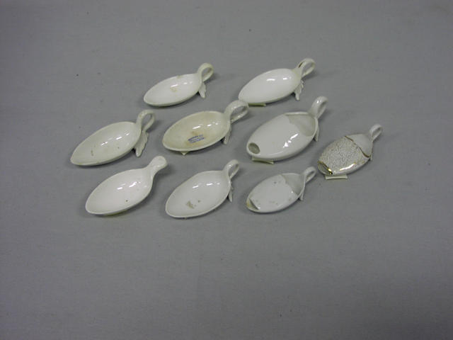 A Collection of Nine Ceramic Medicine Spoons, English, 19th century, (9)