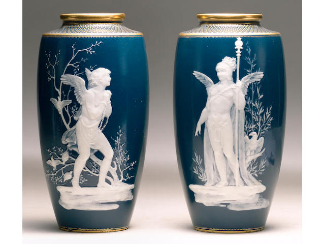 A pair of Minton pate sur pate vases by Louis Solon circa 1900