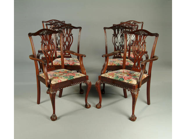 A set of eight Chippendale revival mahogany dining chairs