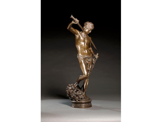 Marius Jean Antonin Merci&#233; (French, 1845-1916): A bronze figural group of David and Goliath