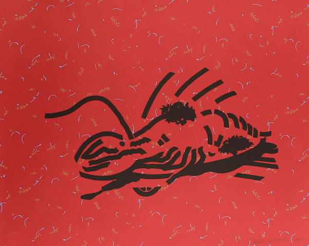 Patrick Caulfield Dressed Lobster Silkscreen, 1980, printed in colours to the sheet edges, on wove, signed, dated and numbered 119/150 in pencil, printed at Keplra Studio, published by Waddington Graphics; in good condition, 600mm x 750mm (23 2/3in x 29 1/2in)(I) Together with a duplicate, signed dated and numbered in pencil 2 unframed