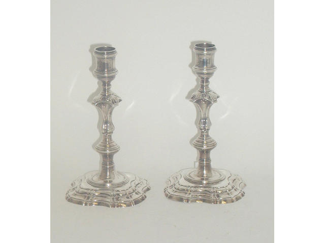 A pair of George II cast candlesticks, by William Williams I, 1744,