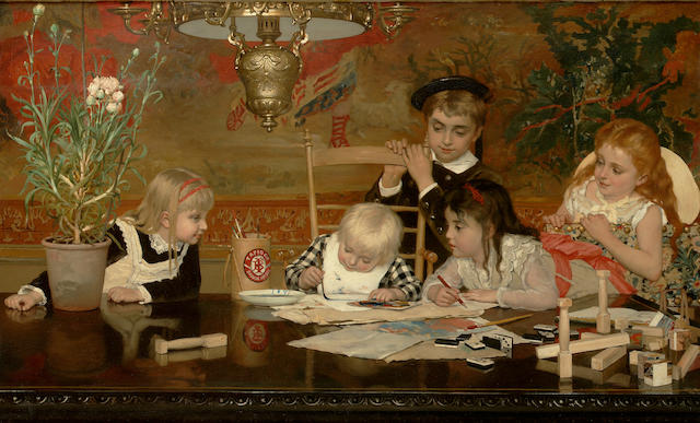 Jan Verhas (Belgian 1834 - 1896) Les petits artistes 57 x 92 cm. (22 1/2 x 36 1/4 in.)