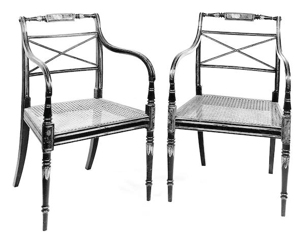 Six Regency ebonised chairs