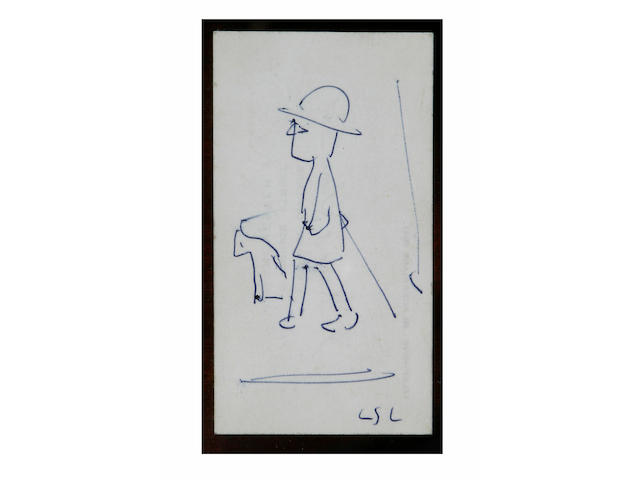 Laurence Stephen Lowry (1887 -1976) Man and dog, 8.5 x 5cm.