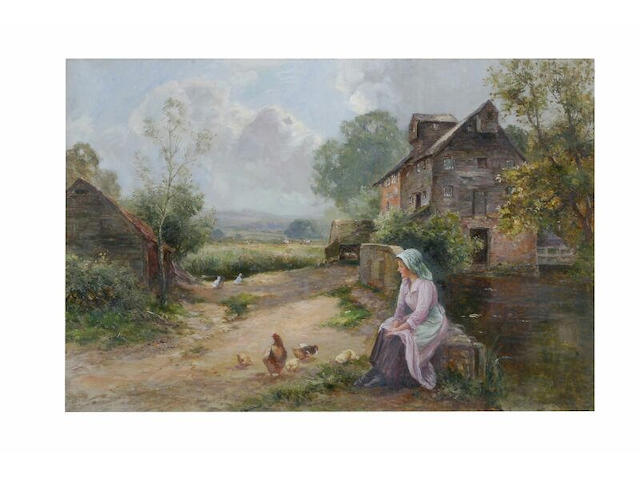 Ernest Walbourn (1872 - 1927) Feeding the chicks, 51 x 76cm.