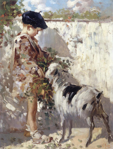 Vincenzo Irolli (Italian 1860-1945) Portrait of a boy with a goat 55 x 41 cm. (21 3/4 x 16 in.)