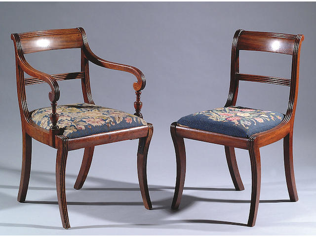 A set of nine Regency mahogany dining chairs,