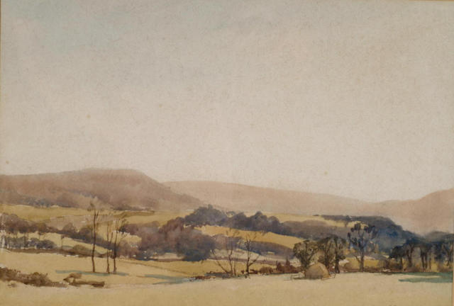 Bonhams : Edgar Thomas Holding (1870-1952) &#39;Sandpit on Little Bognor  Common, Sussex&#39; and &#39;An extensive upland landscape&#39; Both signed, also  inscribed on labels on the reverse, watercolours (2) 23.5 x 38cm and 26 x  38cm