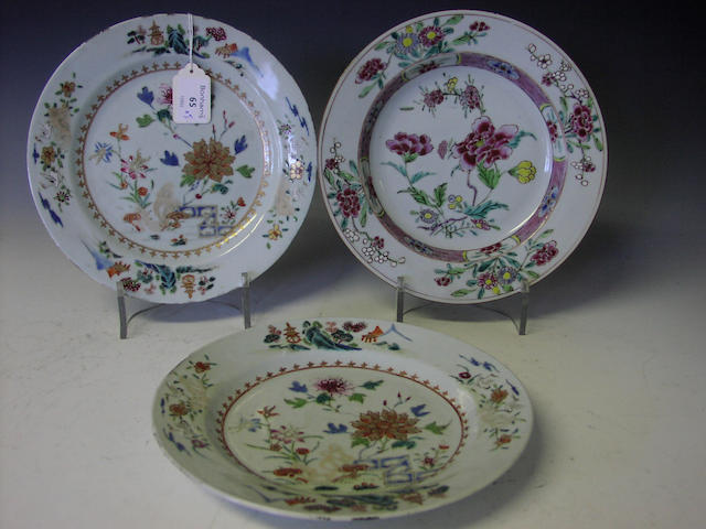 A pair of Chinese famille rose plates, 18th Century,