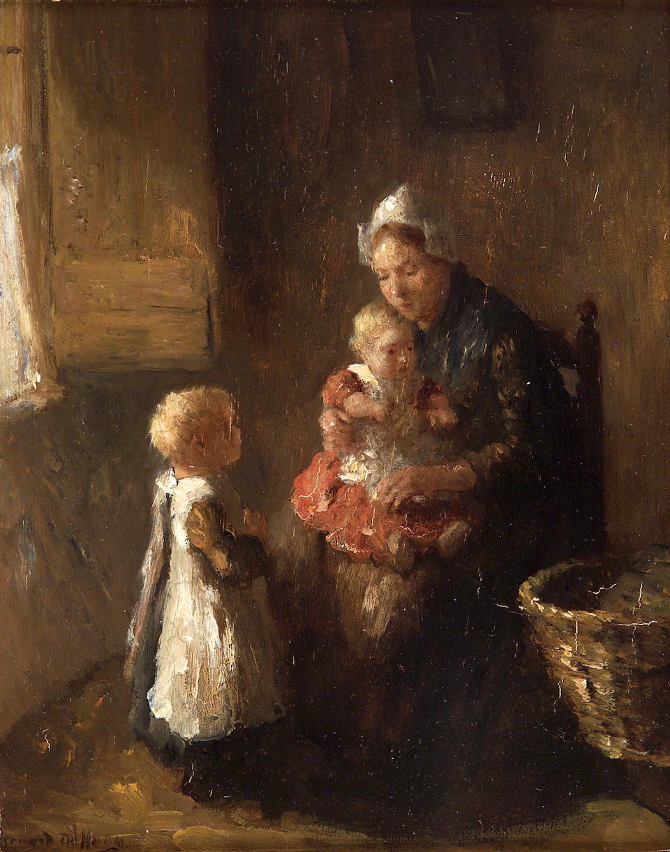 Bernard de Hoog (Dutch, 1866-1943) Feeding baby 24.5x19cm