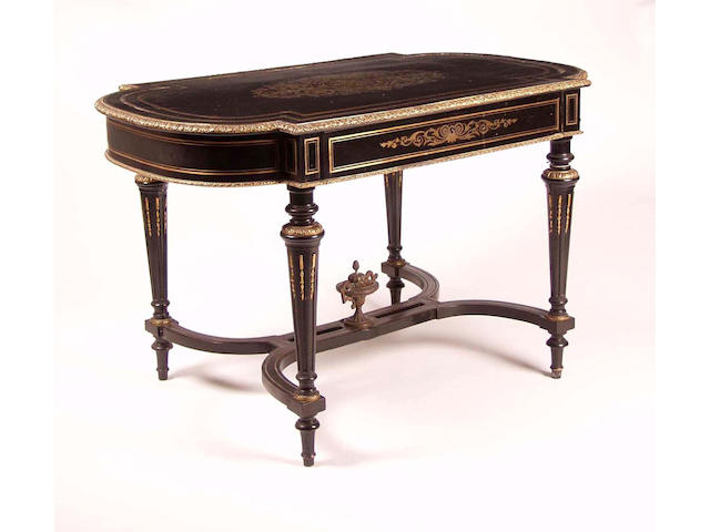 A 19th Century ebonized and brass inlaid centre table