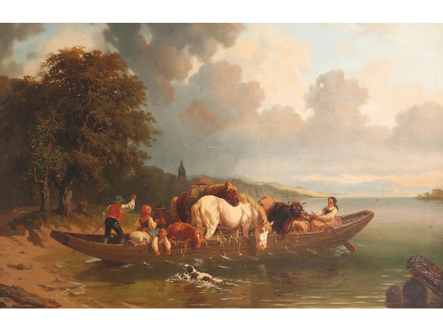C. Getzelmann (European 19th Century) The horse ferry 68.5 x 106cm (27 x 41&#190;in).