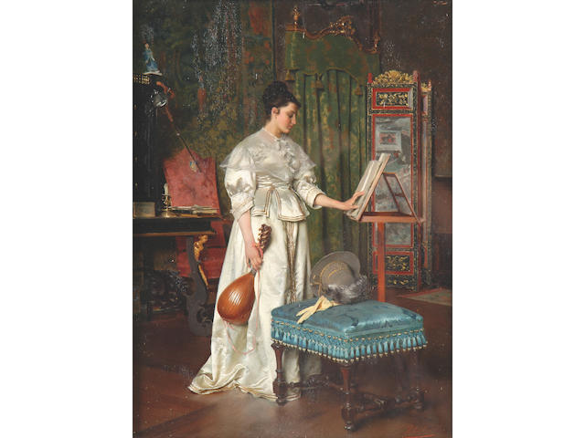 Tito Conti (Italian 1842-1924) "The Musician" 34 x 25.5cm (13&#188; x 10in).