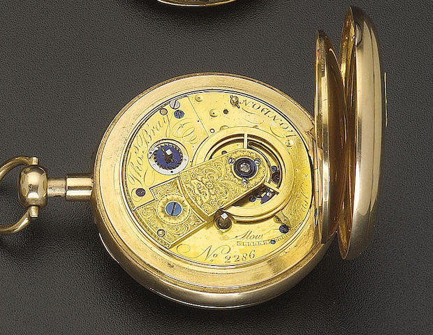An early 19th century 18ct gold quarter repeating Duplex watch in a case by Louis Comptesse Thomas Bray, London, No 2286