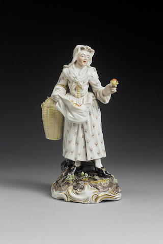 A Frankenthal figure of a female street vendor circa 1760-70