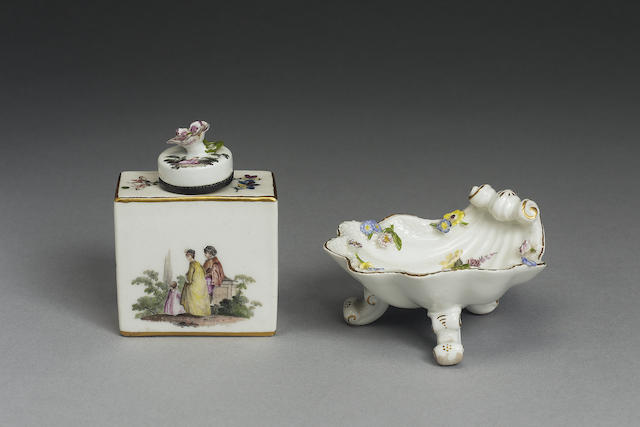 A Meissen miniature tea canister and a cover circa 1750-60
