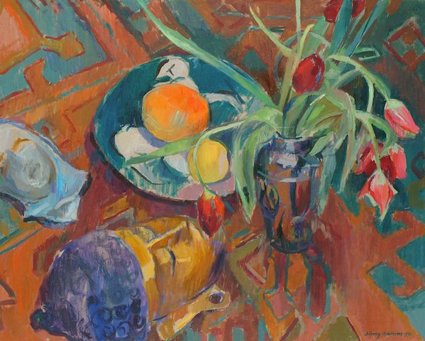 Bonhams : Binny Mathews (British, b.1960) Still life with benin head