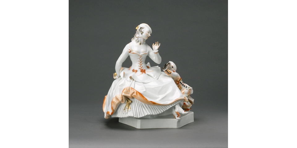 A Meissen group of a lady and her attendant circa 1920