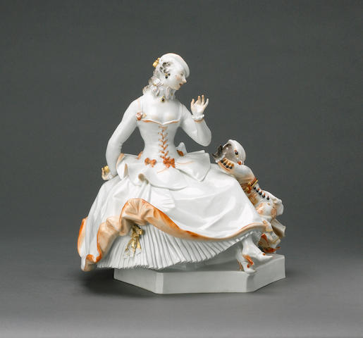 A Meissen group of a lady and her attendant circa 1920