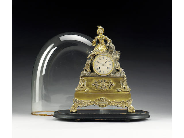 A French 19th Century gilt metal figural mantel clock Unsigned