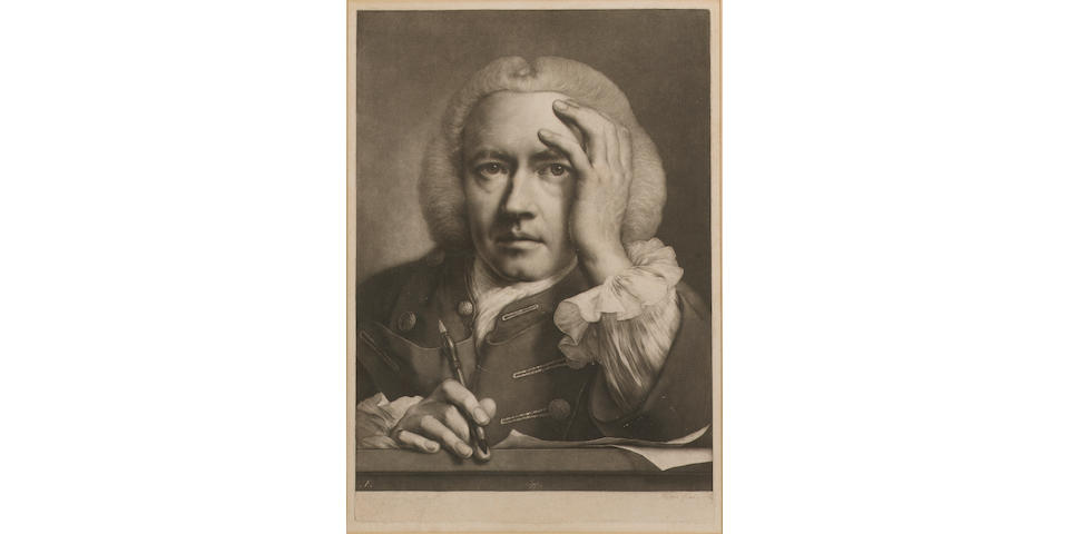 Thomas Frye Self Portrait Mezzotint, 1760, on thick laid, with margins; faint time staining; taped to mount along sheet edges, faint time staining and foxing, 500mm x 350mm (19 3/4in x 13 3/4in)(PL)