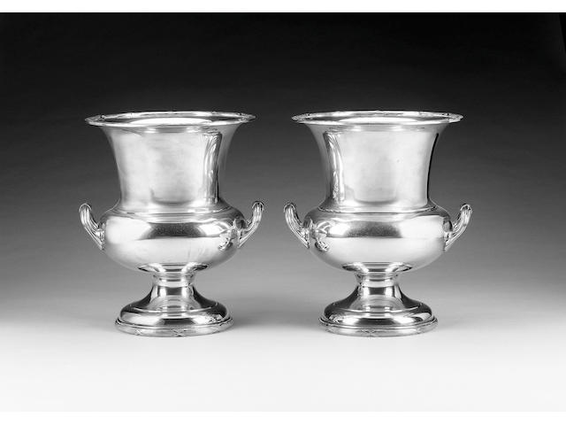 An imposing pair of modern silver two-handled wine coolers, by Roberts & Belk, London 1976,