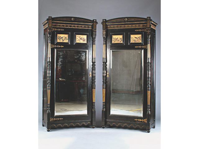 A late Victorian ebonised Aesthetic movement bedroom suite,
