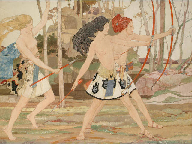 Averil Burleigh (British, 1883-1949) The Huntresses 60 x 76cm.