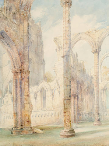 Herbert John Finn (British, b.1861) View of a ruined Abbey, with another similar by the same hand, 46.5 X 35 cm, (2).