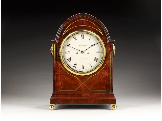 An early 19th century mahogany and brass inlay bracket clock M. Clayton, Manchester