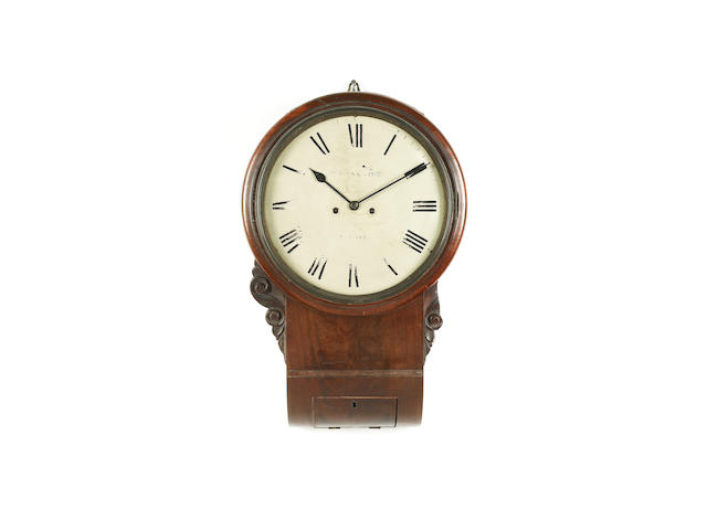 A mid 19th century drop mahogany wall clock Muston & Garth, Bristol