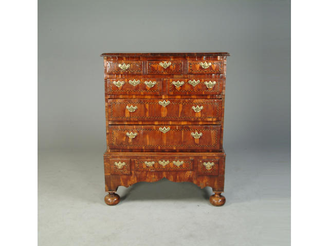 A William and Mary oak and walnut chest and stand
