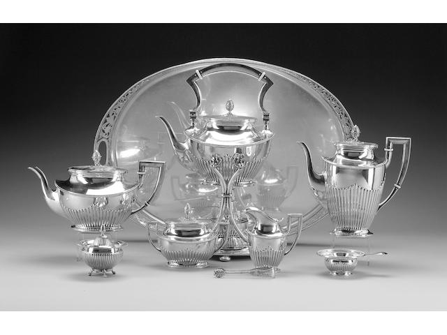 A good German silver tea and coffee service with tray en suite, by Posen, circa 1900,
