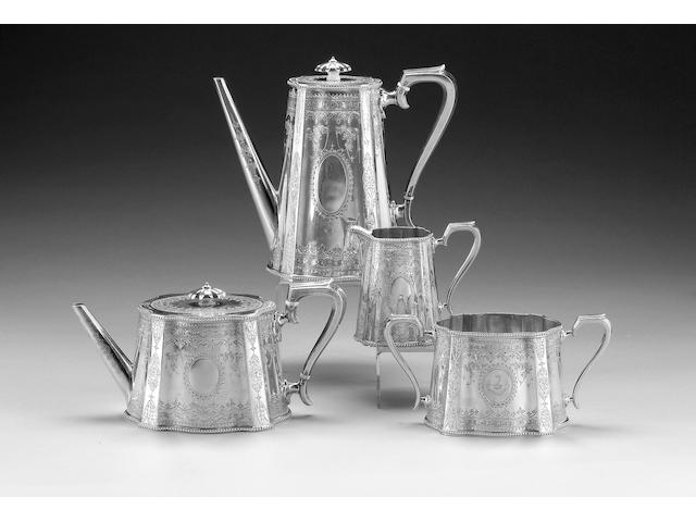A Victorian four piece silver tea and coffee set, by Aldwinckle & Slater, London 1884, retailed by Fattorini of Bradford,