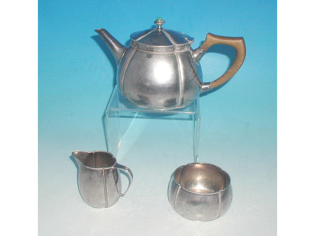 A Dryad three piece tea set, by Collis and Co, Birmingham, 1915,