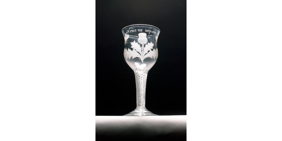 A very rare engraved Jacobite wine glass circa 1750-60