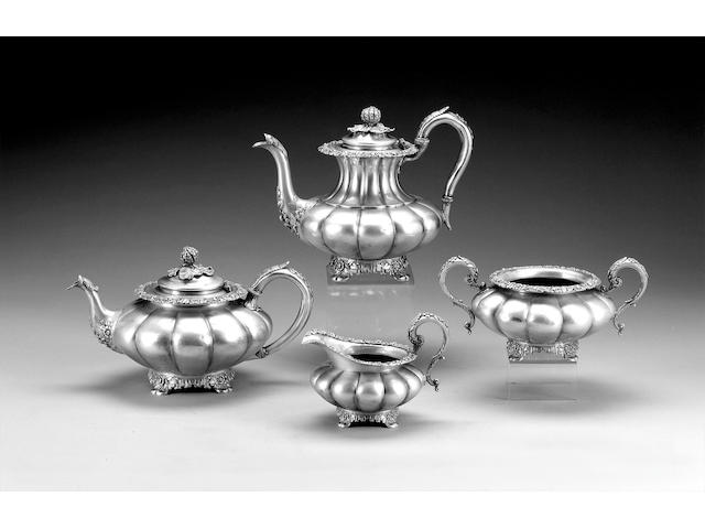 A George IV/William IV four piece silver tea and coffee set by William Bateman (II), 1829/30,