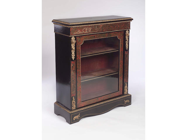 A late 19th Century ebony, stained tortoiseshell and brass marquetry Pier Cabinet,in the manner of Boulle