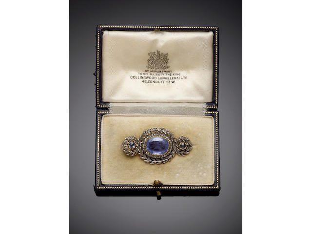 A sapphire and diamond brooch with French assay mark