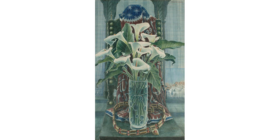 Stuart Armfield (British, 1916-2000) Arum lilies by a window 72 x 48cm.