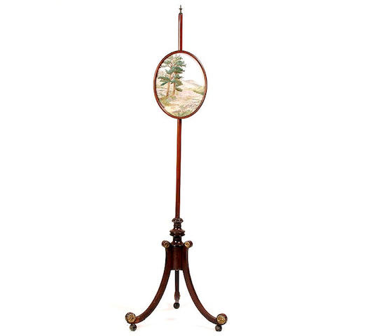A Regency mahogany pole screen