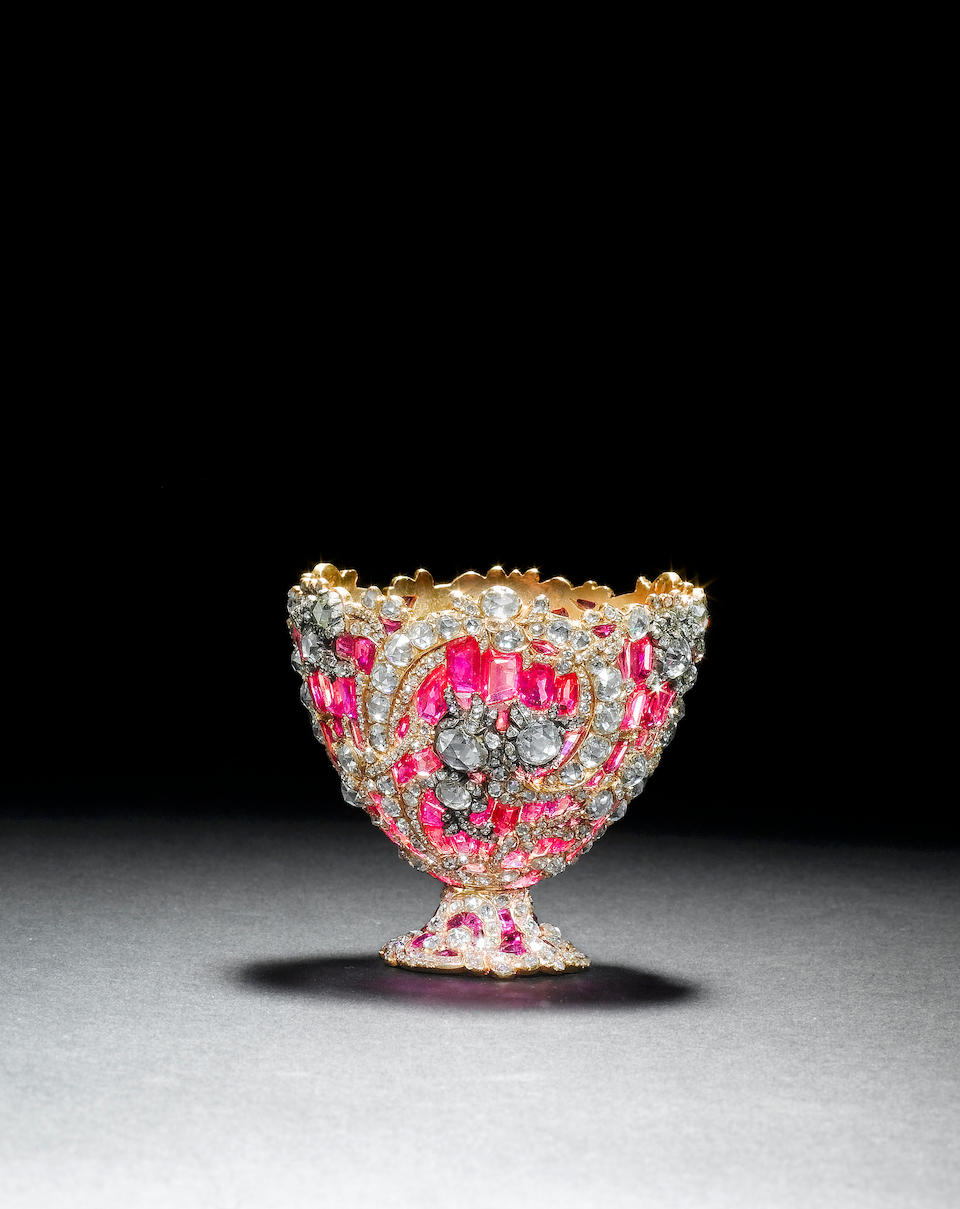 An impressive diamond and ruby-set gold Coffee Cup Holder (zarf) made for the Ottoman court