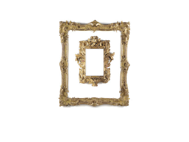 An fine Continental mid 18th Century carved, pierced, double-swept and gilded frame,