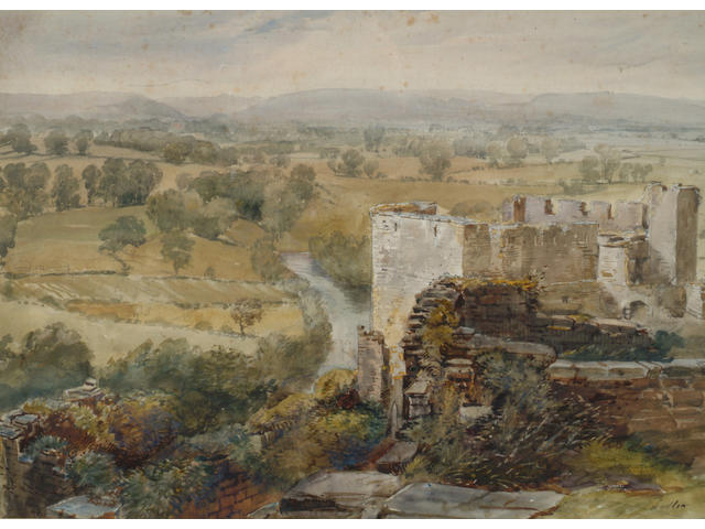 David Cox jnr (1809-1885) 'Ludlow - a view from the castle ramparts' Signed and inscribed 'Ludlow', watercolour over pencil 36 x 50cm